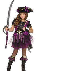 Pirate Stormy Sea Queen Halloween Costume 12/14 Black Purple Dress 6 Pc Girls